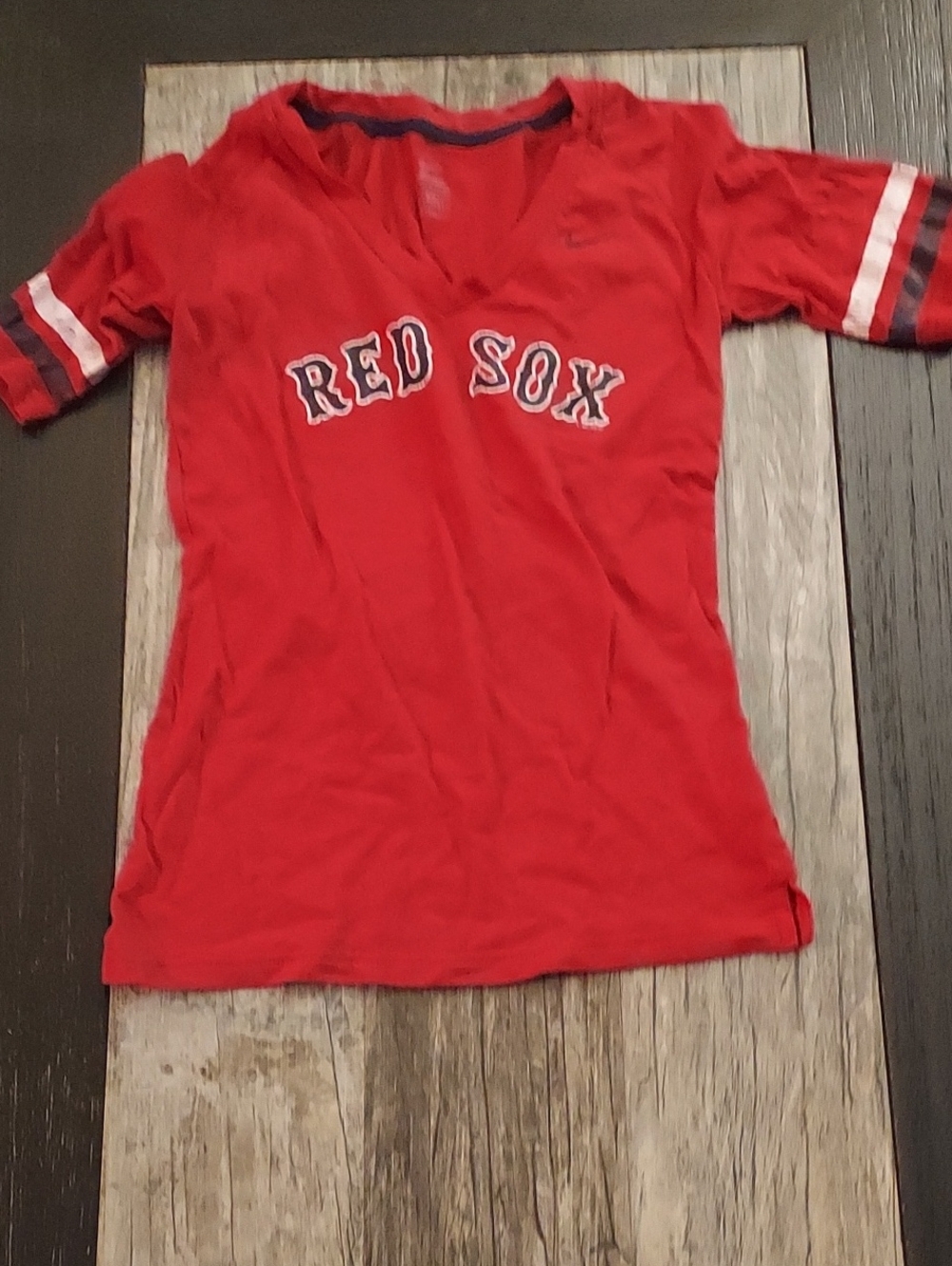 Nike Ladies Vintage Red Boston Red Sox Half Sleeve Tee with Navy Accents
